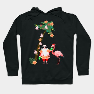 Santa Flamingo Palm Tree Funny Floral Retro Hawaii Christmas Hoodie